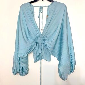 Balloon Long Sleeve Blouse Light Blue Size XS